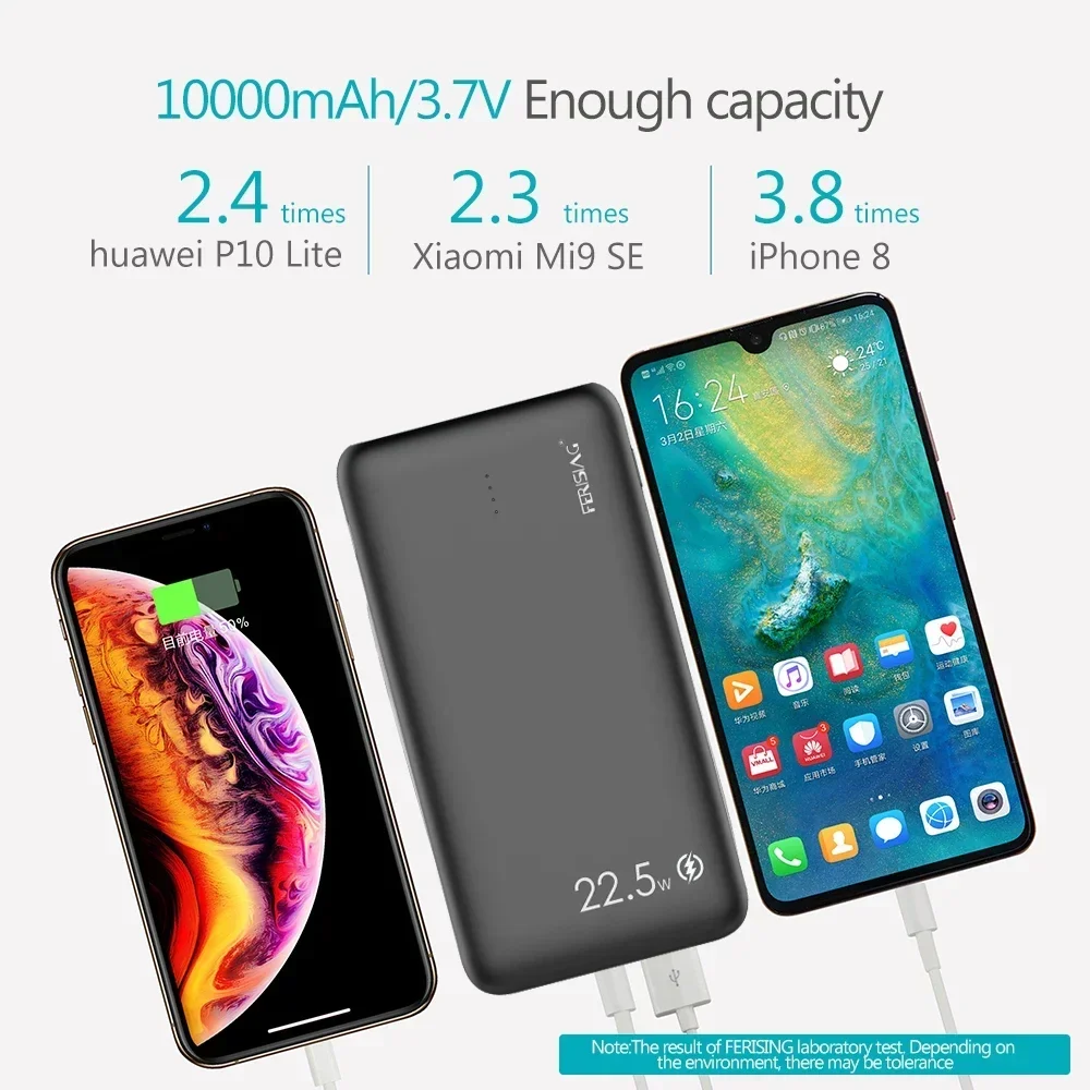 FERISING 5A VOOC Super Fast Charger 10000mah Power Bank USB Type C External Battery PD QC 3.0 Powerbank for Oneplus 6T 7 8 9 10