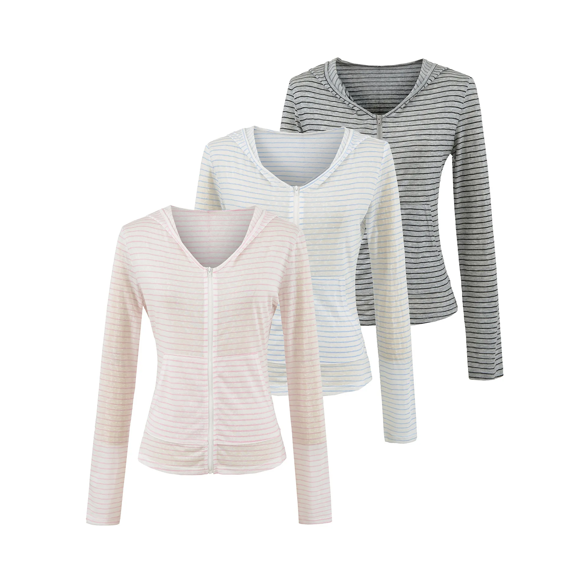 

La dle Summer New Stripe Топ с капюшоном на молнии Тонкий солнцезащитный кардиган Slim Fit Маленькая куртка Женская модная верхняя одежда