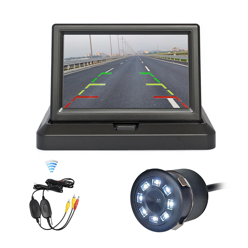 

SMALUCK Беспроводной 5-дюймовый складной монитор заднего вида Автомобильный монитор Водонепроницаемая автомобильная камера заднего вида Парковочный комплект