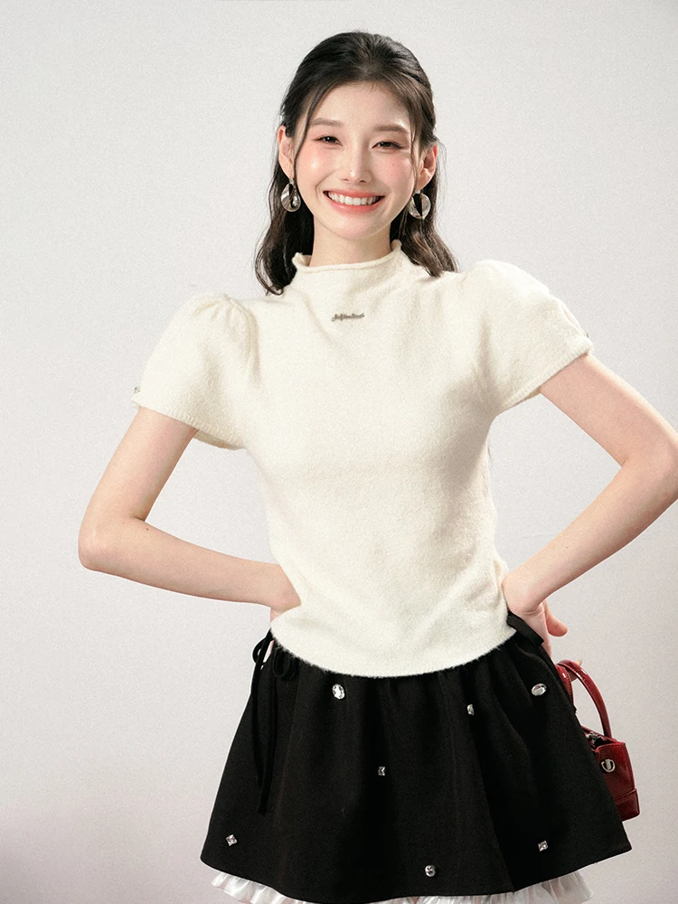 

LREEDOM Women's Faionable ort Sve Sweater Small High Collar Casual Sle Inner Wear Gentle Temperament Bubble Sve