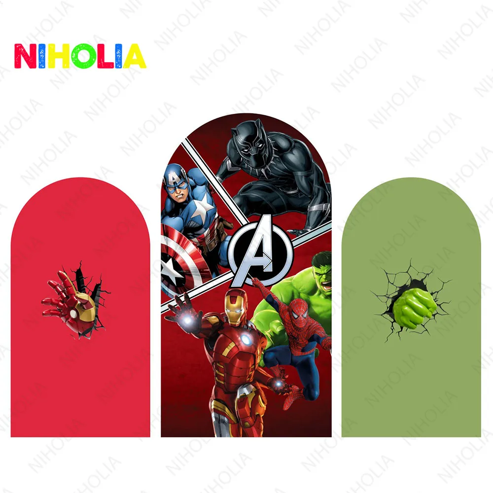 

Disney Superhero Arch Covers Photography Backdrop Birthday Party Super hero Iron Man Doubleside Background Polyester Booth Props