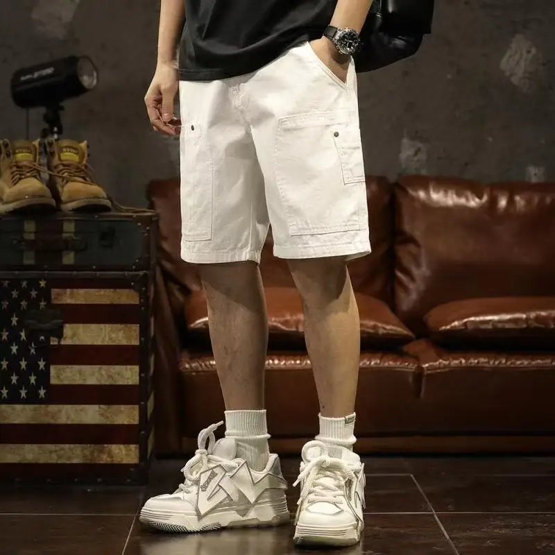 

Американские ретро-джинсы в стиле пэчворк для мужчин, модные брендовые свободные прямые брюки до середины икры