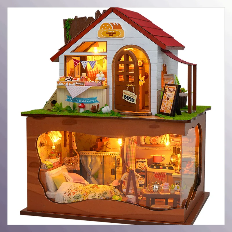 

DIY деревянный хлебобулочный магазин Casa кукольные домики миниатюрные модели наборы лесной спальни кукольный домик с мебелью для девочек подарки на день рождения
