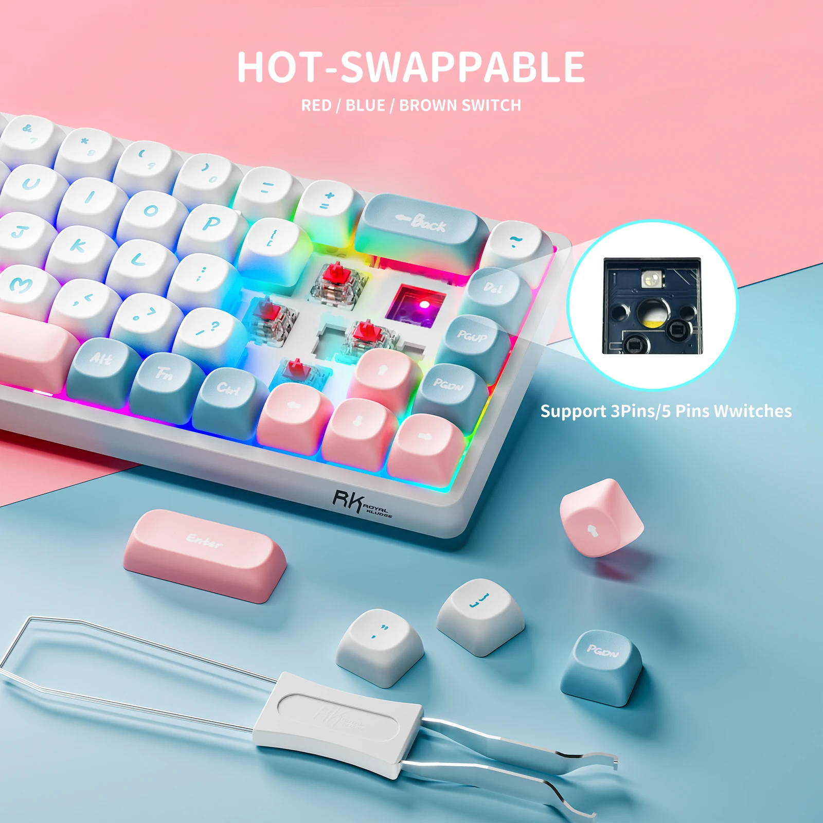 RK Royal Kludge RK837 Russian Mechanical Keyboard 68 Keys 65% RGB