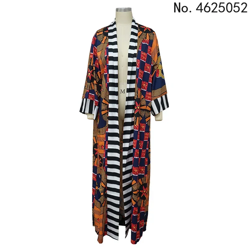 Spring Summer African Printed Outwear Women Causal 3/4 Sleeve Open Trench Coat Women Overcoat Beachwear