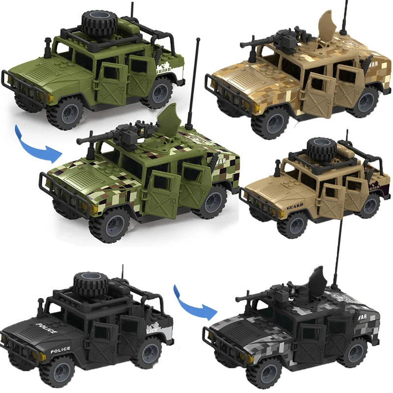 

Military Vehicles Hummered Jeeped Building Blocks US Army Assault Car Soldiers Figures Weapon Special force Brick Kids Gift Toys