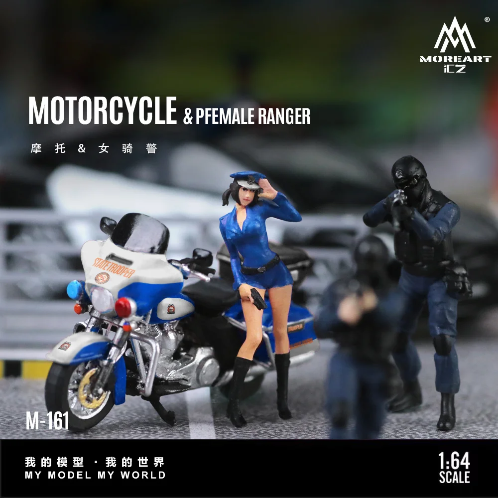 

MoreArt 1:64 женский полицейский мотоцикл, экшн-фигурка, модель из смолы, миниатюрное украшение сцены, подарок и дисплей