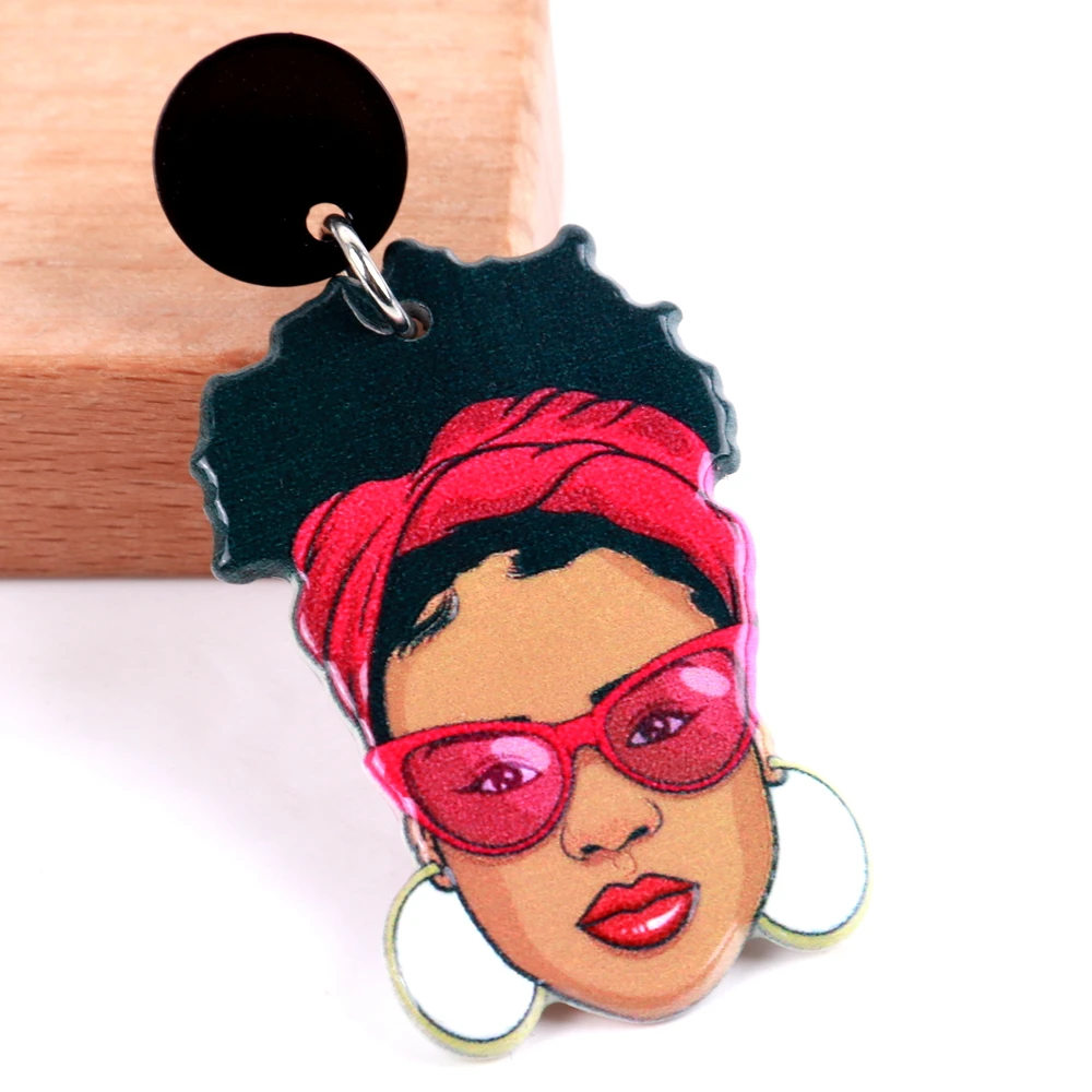 Fashion Wear Sunglasses Black Lady Acrylic Women\'s Earrings Cartoon Modern Curly Hair Girl Dangle Earring Statement Jewelry Gift