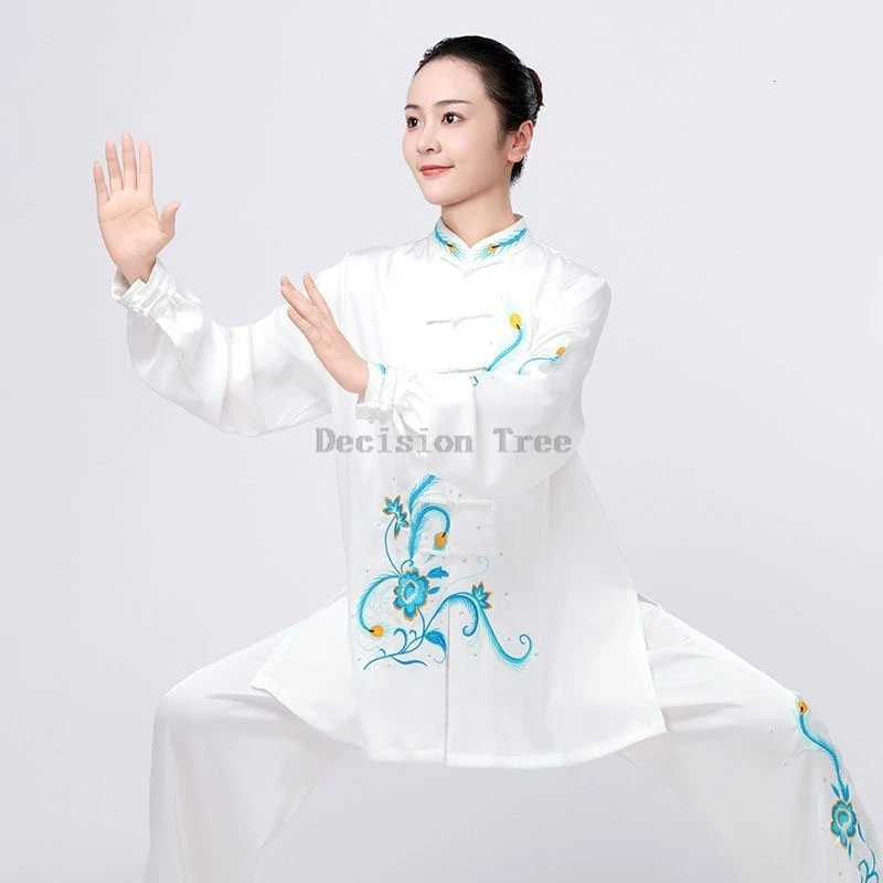 2026 new female chinese Embroidery wushu clothing set women's long sleeved top pants female buckle tai chi practice clothing set