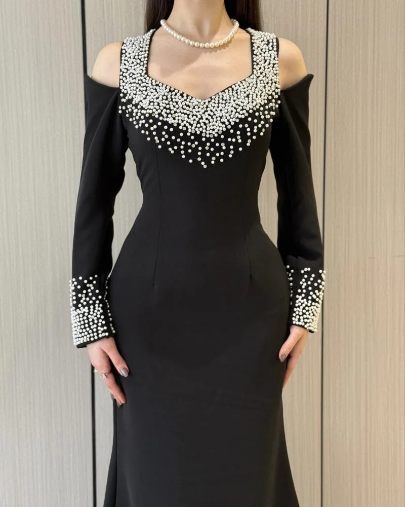 Vestidos de Noche elegantes con listones, vestidos de fiesta negros hasta el suelo, vestidos de graduación de sirena, batas de noche de lujo personalizadas 2025