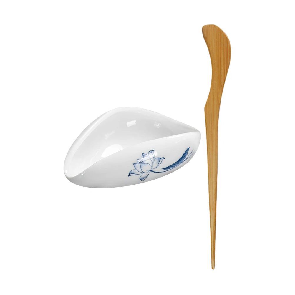 

1pcs Ceramic Tea Vessel Coffee Bean Display Dish Loose Leaf Holder Vintage Style Chinese Tray Tea Scoop Set