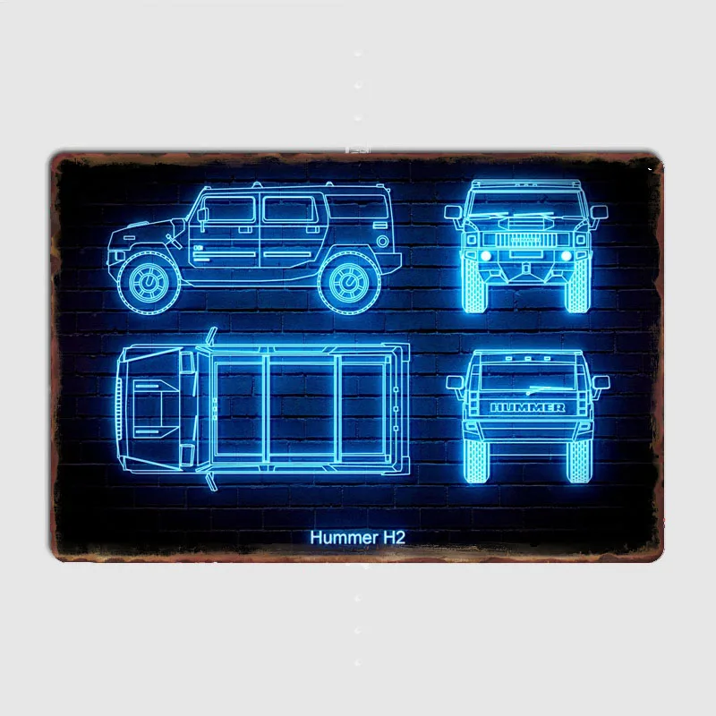 Hummer H2 Neon Sign Metal Sign Poster Garage Living Room Decor Sign Cinema Living Custom Tin Vintage Home Decoration Wall