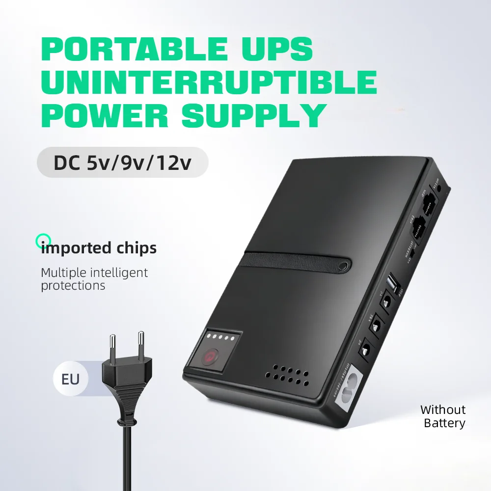 Mini UPS DC Backup Power for Router & Modem ,Uninterruptible Power Supply AC 220V EU Plug To DC 5V 9V 12V Battery not included