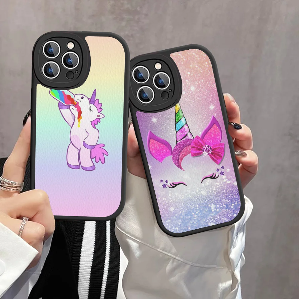 

Pink Unicorn Rainbow Phone Case Hard Leather For IPhone 16 15 14 13 12 Mini 11 14 Pro Max Xs X Xr 7 8 Plus Fundas