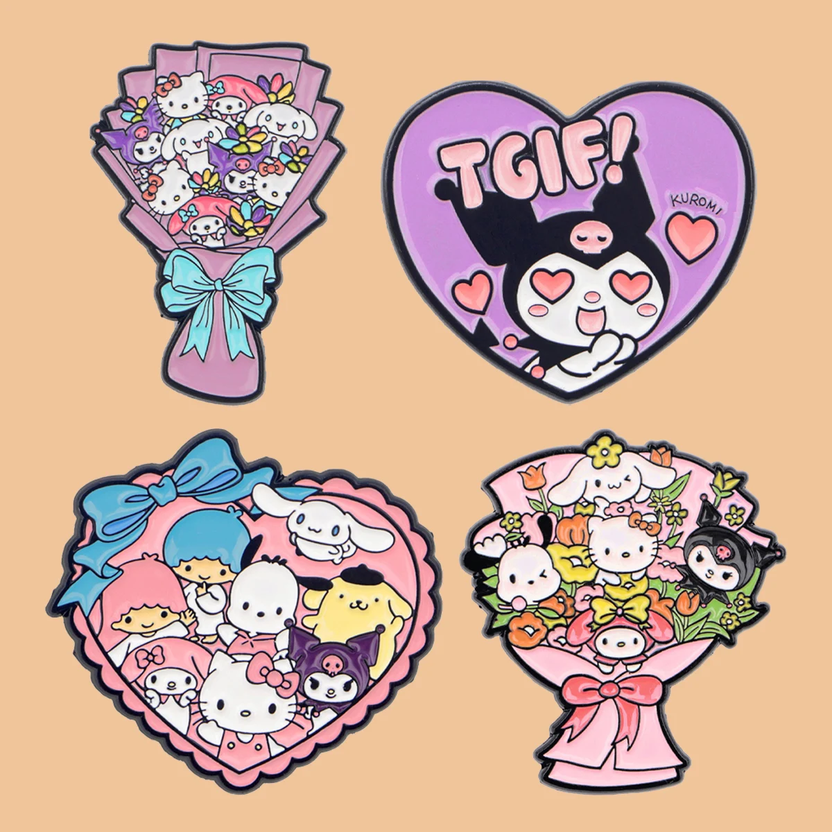 

Cartoon Animals Enamel Pins Anime Love Bouquet Pin Badge on Backpack Lapel Brooch Costume Accessories Fashion Jewelry Kids Gifts
