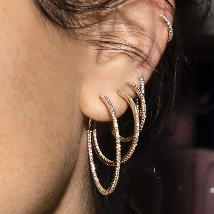 50mm Big Size Huggie Hoop Earrings with 3 Colors 5A Cubic Zirconia - Classic Fashion Women Jewelry High Quality