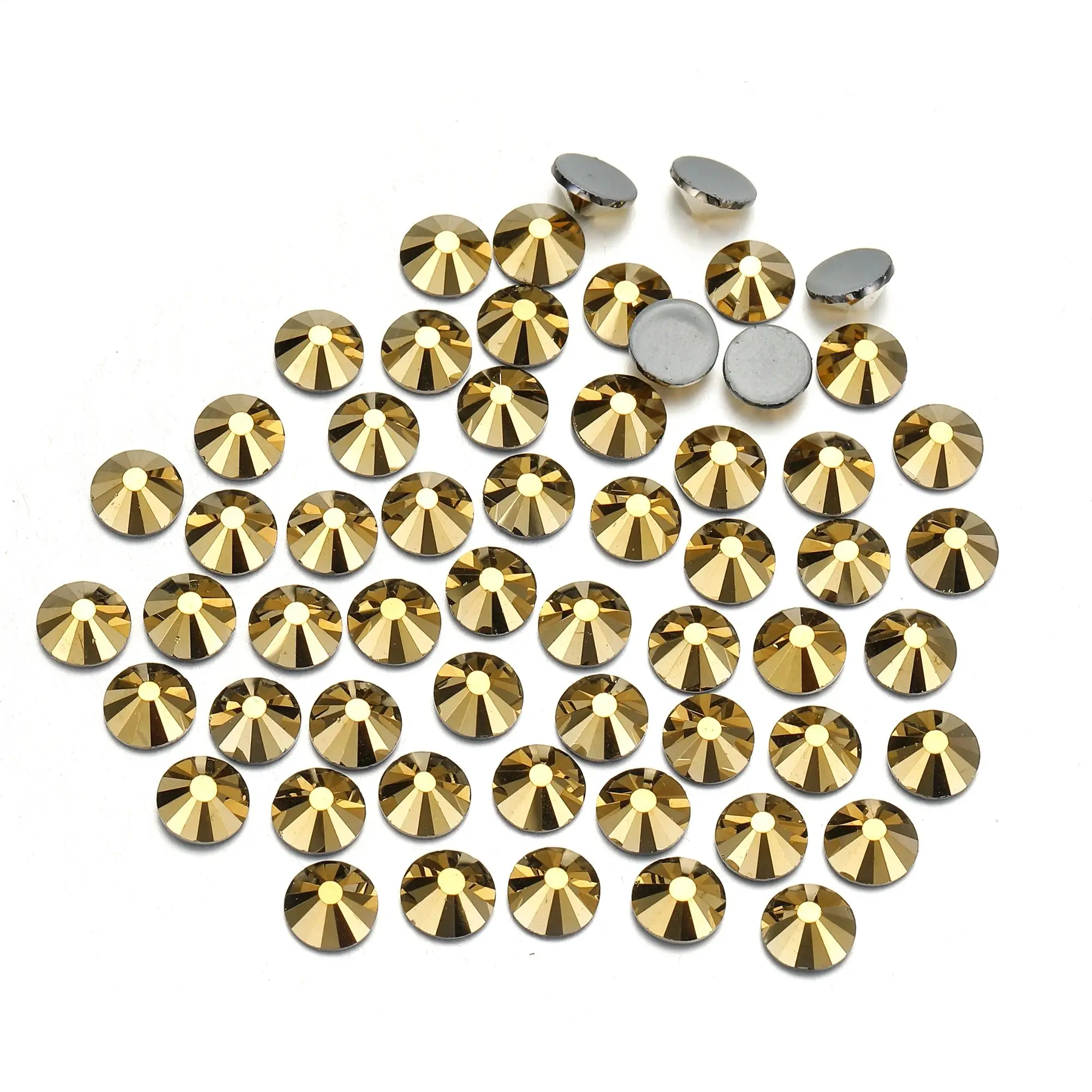 AURU New Gold hematite Non Hotfix Flatback Glue On Glass Rhinestones Gem Decorations For Clothes Decoration