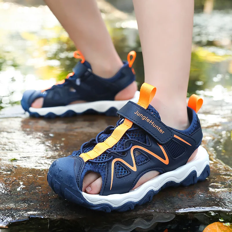 

Детские дышащие спортивные сандалии, летние противоскользящие пляжные туфли с закрытым носком для мальчиков и девочек, прогулочные сандалии для улицы