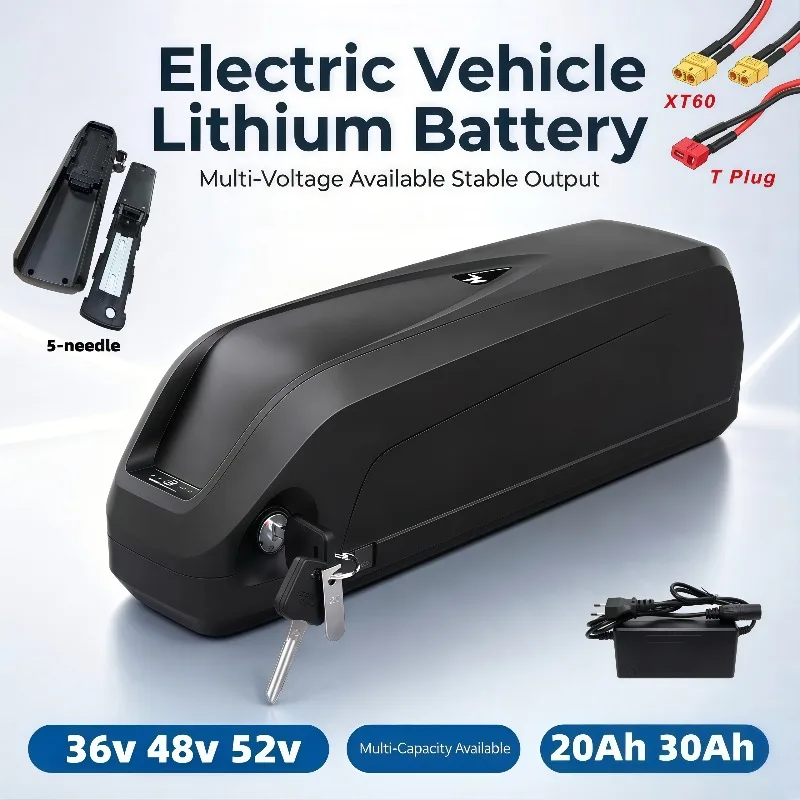 Hailong lithium battery 36V 48V 52V with multiple options of 20Ah-30Ah, BMS multiple protection for peace of mind. 5 pin