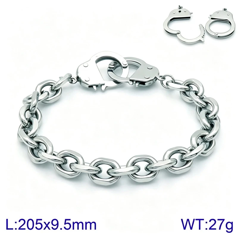 Kalen Edelstahl-Handschellen-Armband für Männer, Punk-Stil, Polierte Ovale Kette, Rock-Biker-Party-Schmuck, Geburtstagsgeschenk – Detail 1