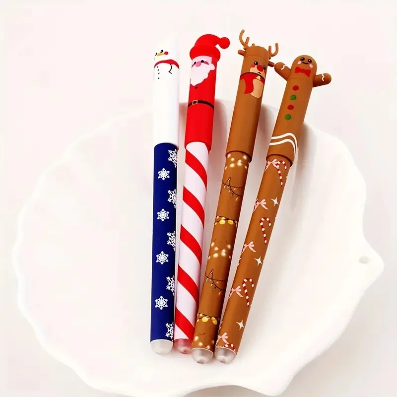 1/4/8 قطعة عيد الميلاد قابل للمسح مجموعة أقلام لطيف سانتا/ثلج/الزنجبيل/الرنة/مع ممحاة بلاستيكية القرطاسية هدية