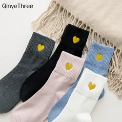 Ulzzang Gold Silk Embroidery Love Heart Glitter Art Cute Women Warm Soft Cotton Tube Socks Harajuku Calcetines Mujer