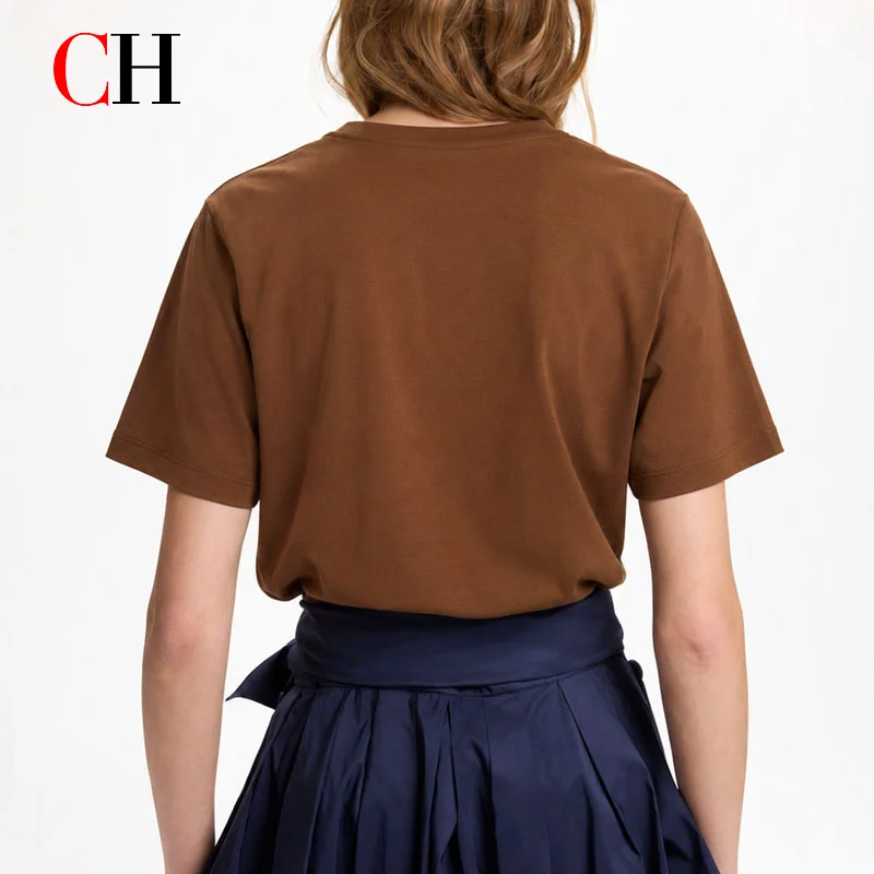 CH Women's CHHC Embroidery T-Shirt Crew Neck Short Sleeve Soft Cotton Casual Daily Summer Top