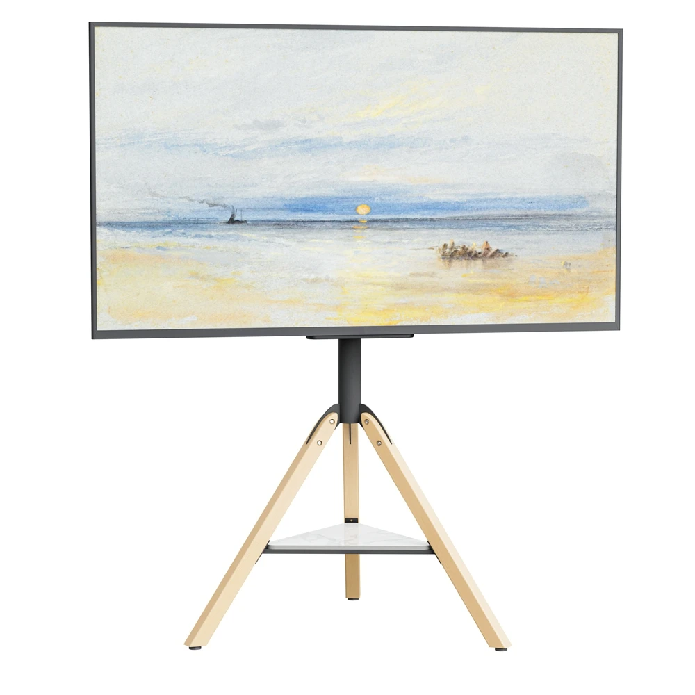 

UNHO Design Corner TV Stand for 40 -75 Inch LED Screens with Sintered Stone Shelving Tripod Easel Modern TV Floor Mount