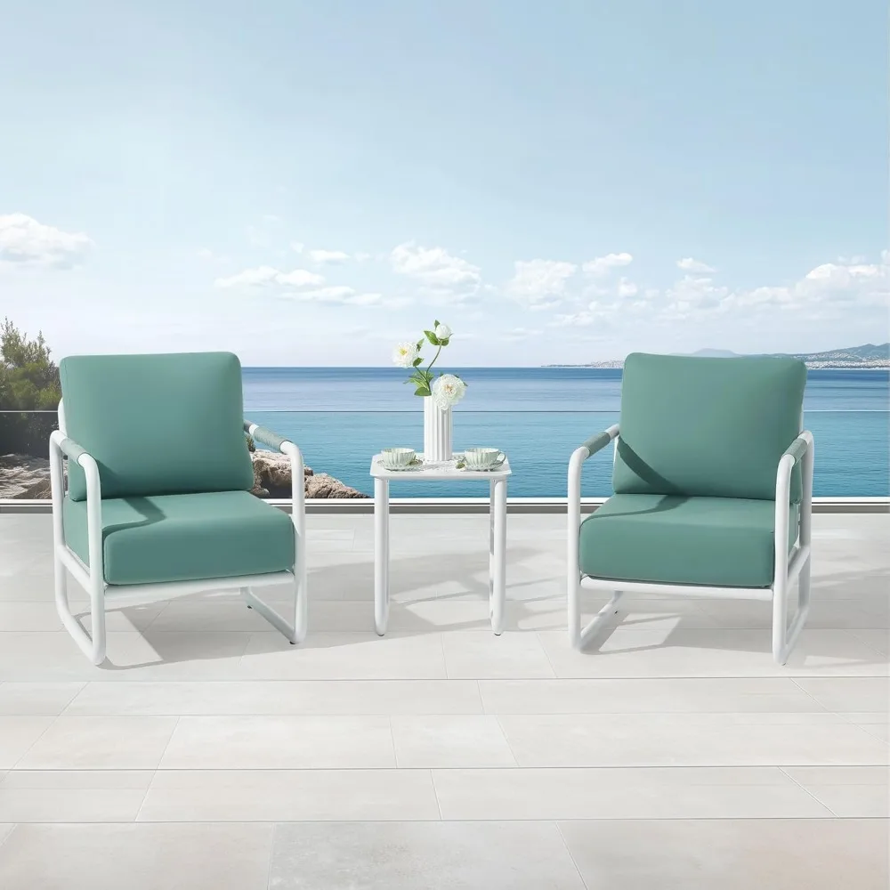 

Outdoor Aluminum Patio Furniture Set, 2-Seats Patio Conversation Sofa Set with Coffee Table and Thickened Cushions, All Weat