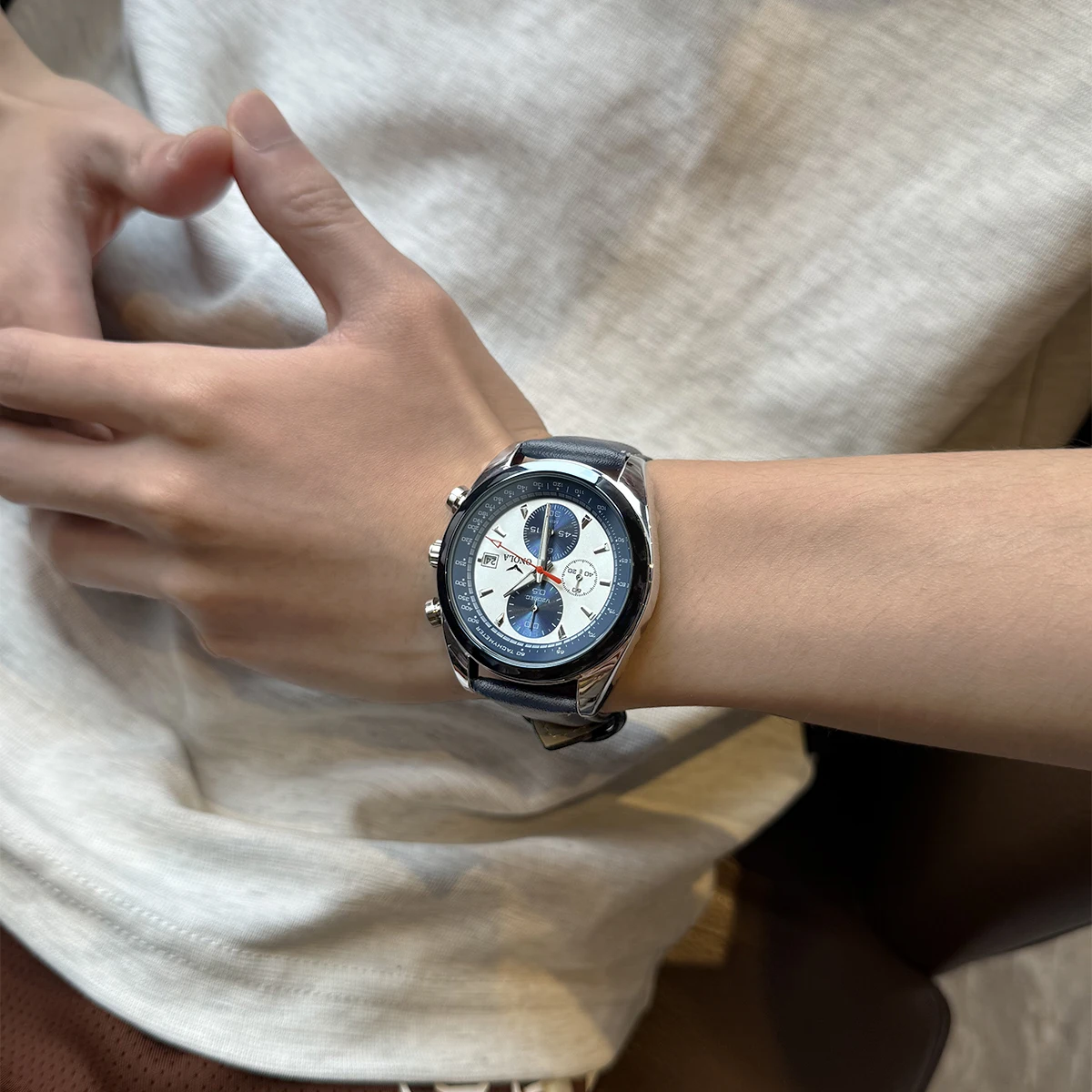ONOLA's New Men's Chronometer Quartz Watch with Three Sub Dials and A Speedometer Bezel, A Multifunctional Fashionable Sports