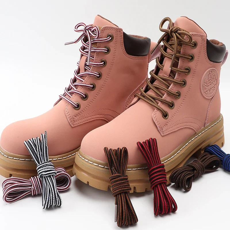 1Pair Boots Round Shoelaces Striped Double Color Shoe Laces Outdoor Hiking Leisure Shoe Lace Sneakers Casual Shoelace Accesories