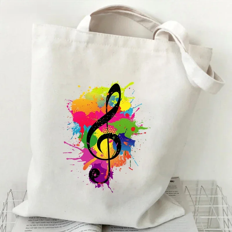 Women\'s Handbag Music Notes Pattern Printed Canvas Shoulder Bag Girls Shoulder Bag Eco Large Capacity Canvas Shopping Bag