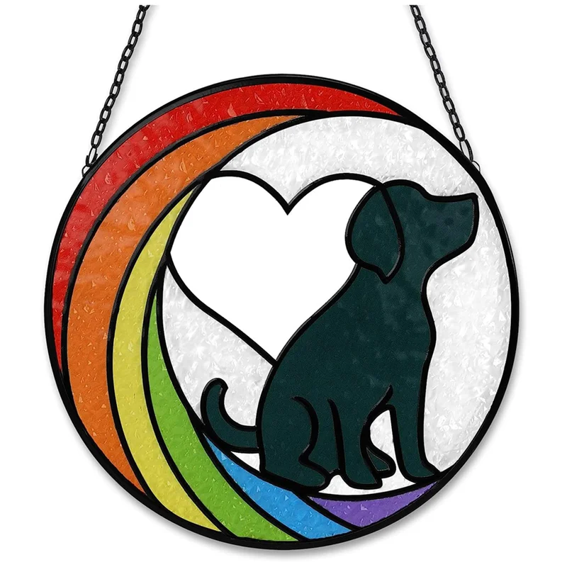 Dog Memorial Gifts Stained Glass Window Hanging Rainbow Bridge Sun Catcher for Dog Lovers Pet