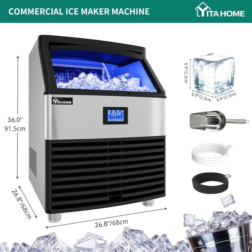 XMSJ-Atualizado Máquina Comercial Ice Maker, Colher de gelo de aço inoxidável, 100lbs Bin armazenamento, 300lbs/24h