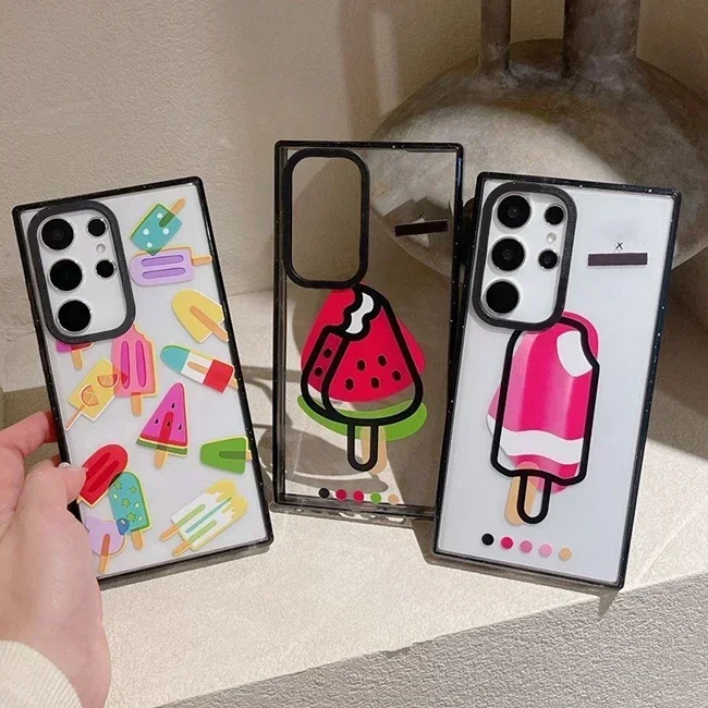 Акриловый чехол с черной рамкой и арбузом Ice Lolly для Samsung Galaxy S25 S24 S23 Ultra Plus S25 + S25U, защитный чехол