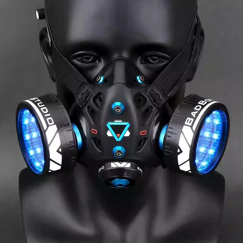 Cool LED Cyber-Punk Glow Cosplay Maks Gothic Sci-fi Mechanical Warfare Mask Fiction Cosplay Costumes Film and TV Shooting Props