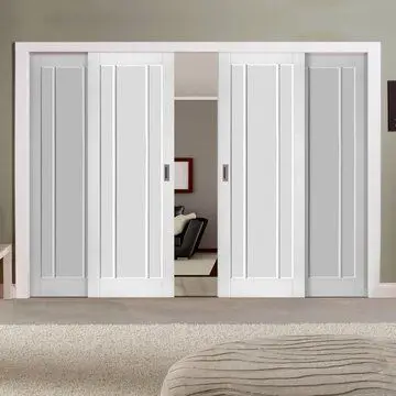 Interior Living Room Partition Wall Sliding Doors  White Solid Wood Door