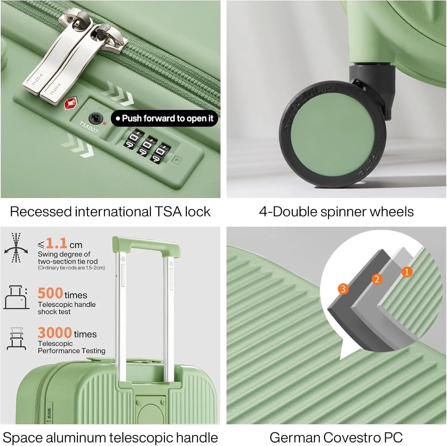 Checked Luggage with Cup Phone Holder Hard Shell Rolling Travel Suitcase with Spinner Wheels,26 Inch Avocado Green