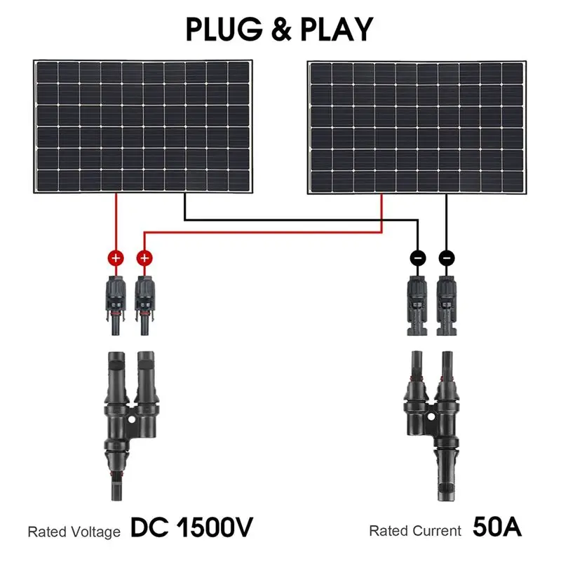 QWE-2 Pair Branch Y Connector In Pair MMF+FFM IP67 Y Connector For Parallel Connection Between Solar Panels, 1 Brunch