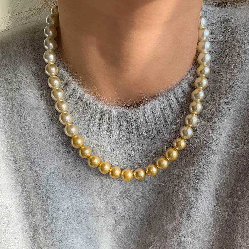 French elegant white gradient champagne pearl bead necklace for women\'s luxury accessories collarbone chain 2024 fashion jewelry