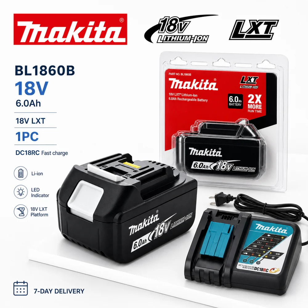 Oryginalna bateria Makita BL1860B 18V Li-Ion o pojemności 6,0Ah do narzędzi 18V LXT, kompatybilna z BL1815, BL1815N, BL1820, BL1830, BL1830B, BL1840, BL1850, BL1850B, BL1860 oraz BDF453SHE, opcja