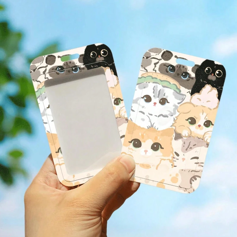 Cartoon Cute Cat Pattern Card Cover Suitable for Student Campus Lanyard Cards Holder Kpop Idol Card Collect Organizer Stationery