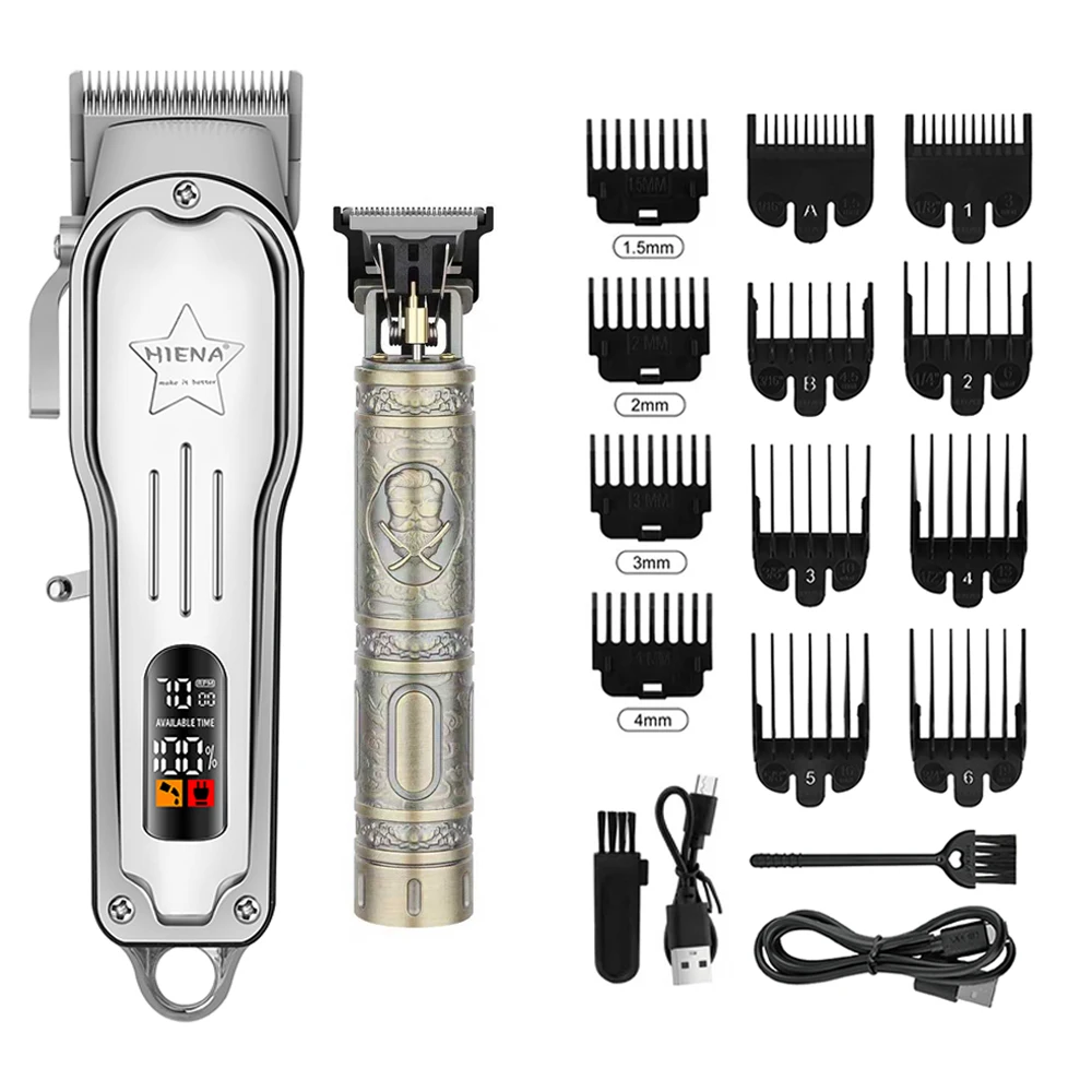 

Men's Hair Clipper Set Gold Wireless Professional Hair Clipper Digital Display Rechargeable USB Trimmer Men's Gift