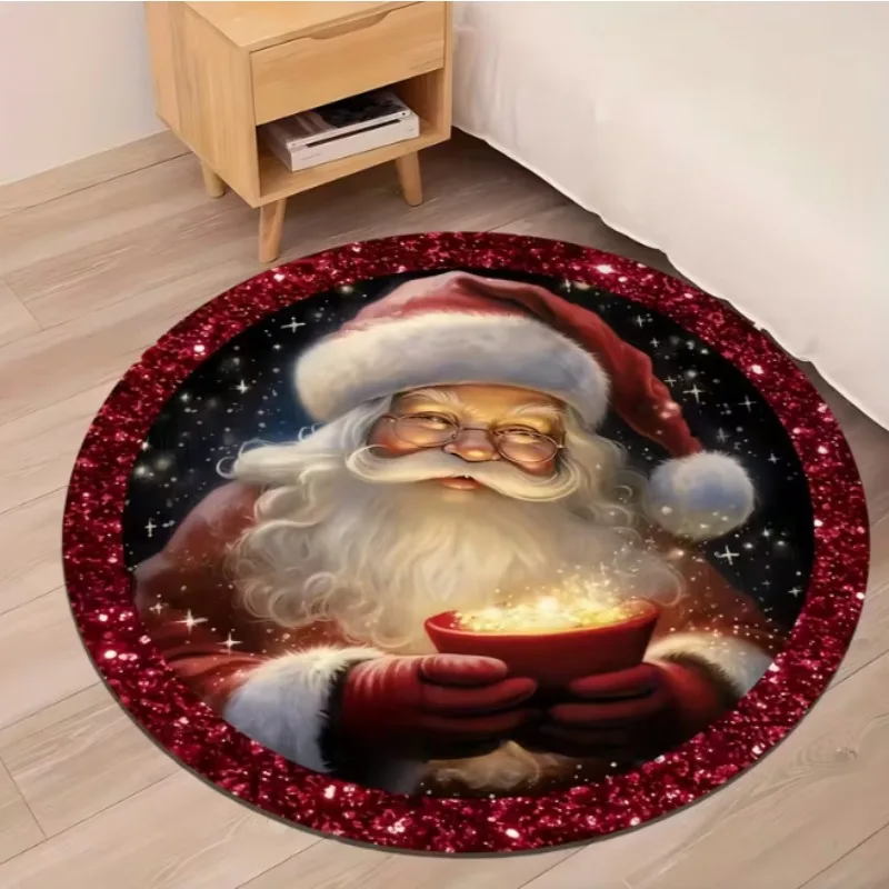 سجادة عيد الميلاد تحت عنوان سانتا كلوز وندفة الثلج دائرية ناعمة لغرفة المعيشة سجادة أرضية جيدة لغرف المعيشة وغرف ألعاب الدراسة #3