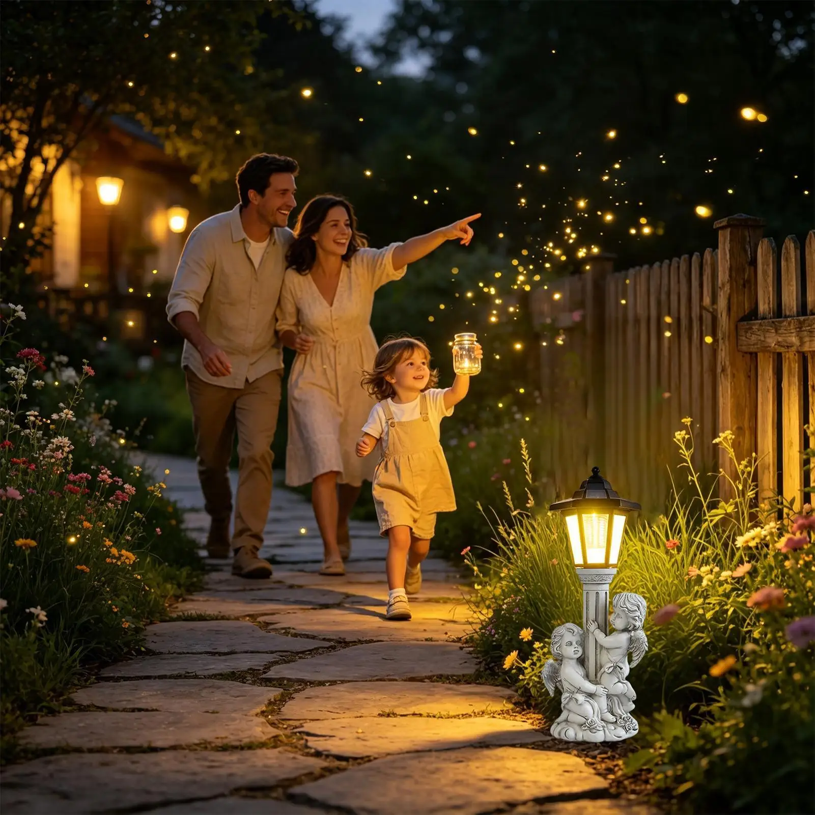 Statue With Solar Lights Waterproof Auto On/Off Figurine Lighting Outdoor Statues With Solar Lantern For Home Garden Yard Lawn