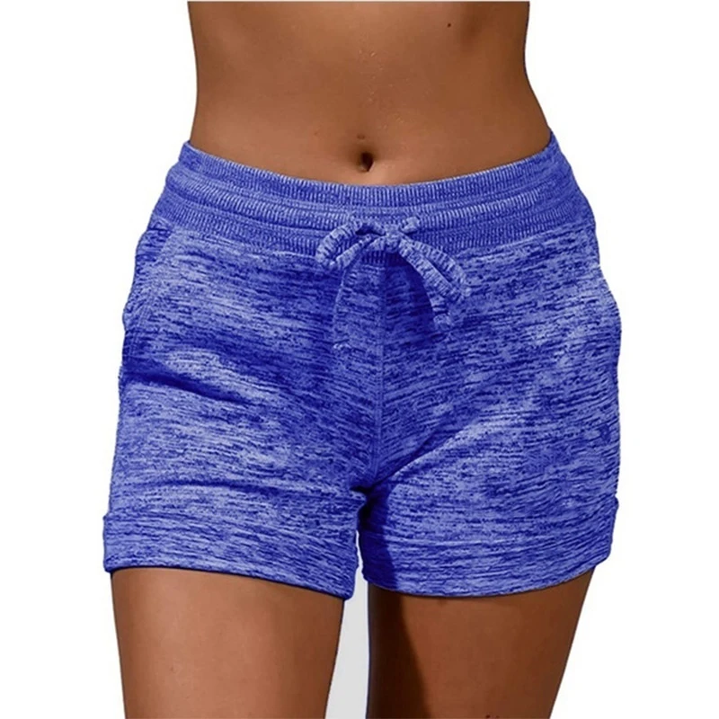 Calções de algodão macio solto feminino, elástico na cintura, corrida casual, cintura alta, cordão, estiramento, bolsos, verão