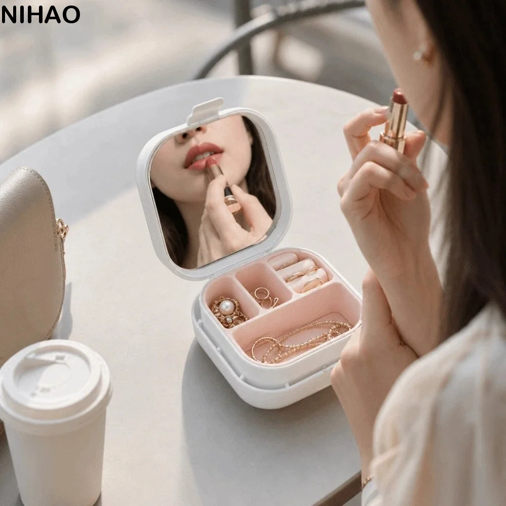 Portable Jewelry Box with Compartment Container Square Storage Box Plastic Large Capacity Small Desktop Organizer Gifts