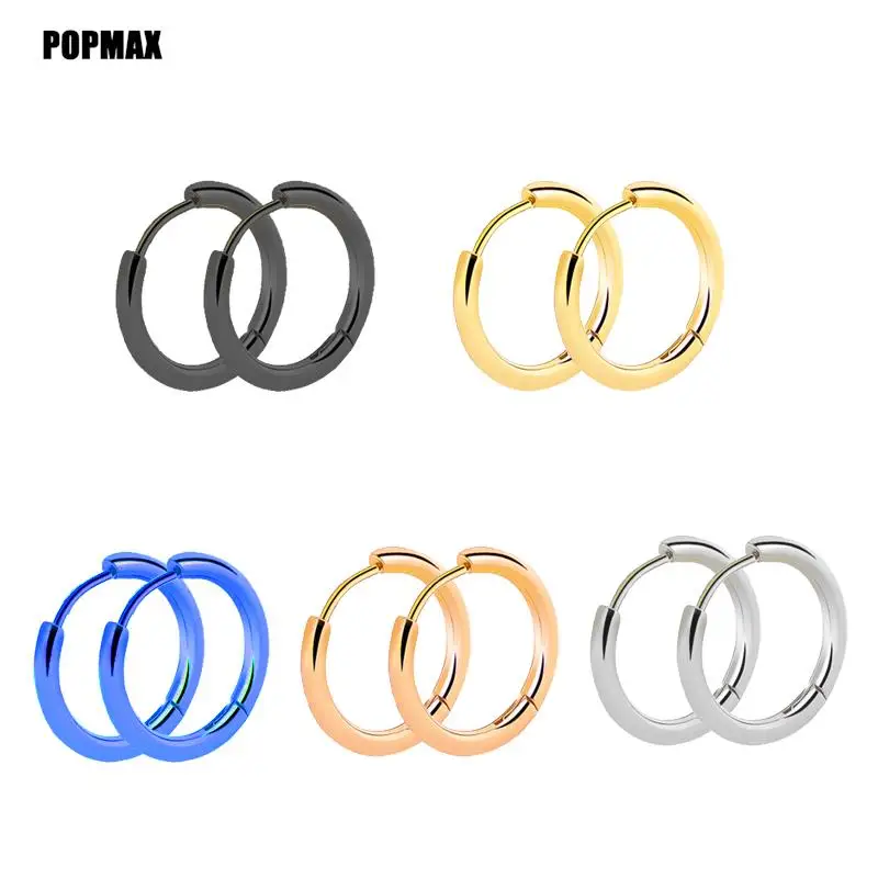 POPMAX 1Pairs/2Pcs Small Hoop Earrings Women Men Silver Color Stainles Steel Round Circle Pendientes Mujer 2023 Anti-allergy