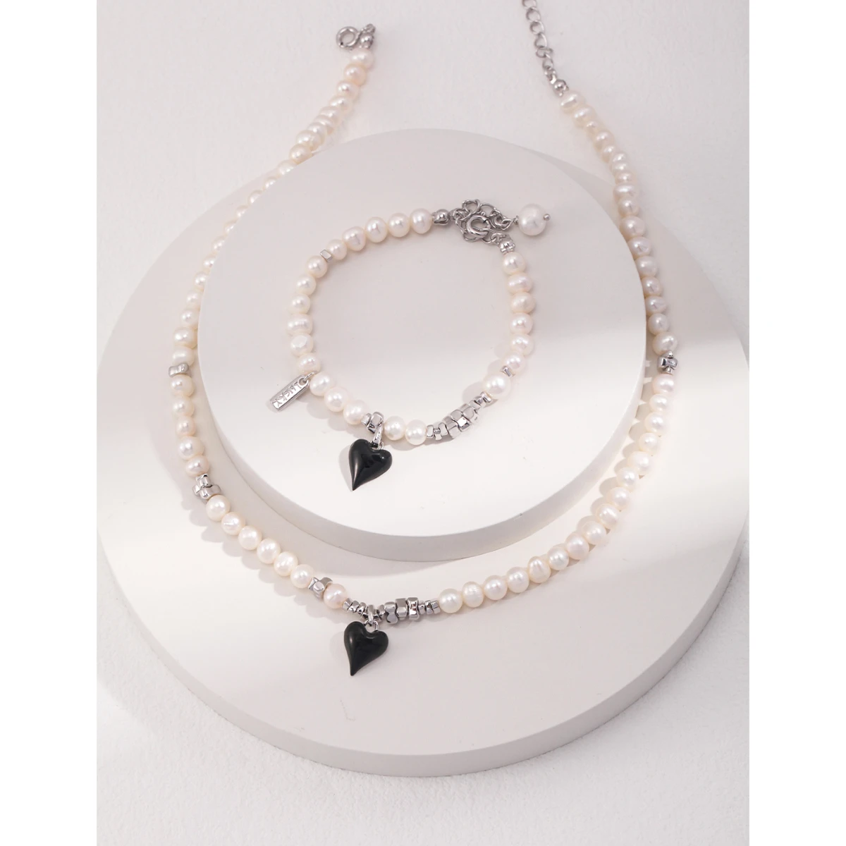 S925 sterling silver plated with 18k gold | natural pearls | drop glazed necklace length 38+6cm 100489