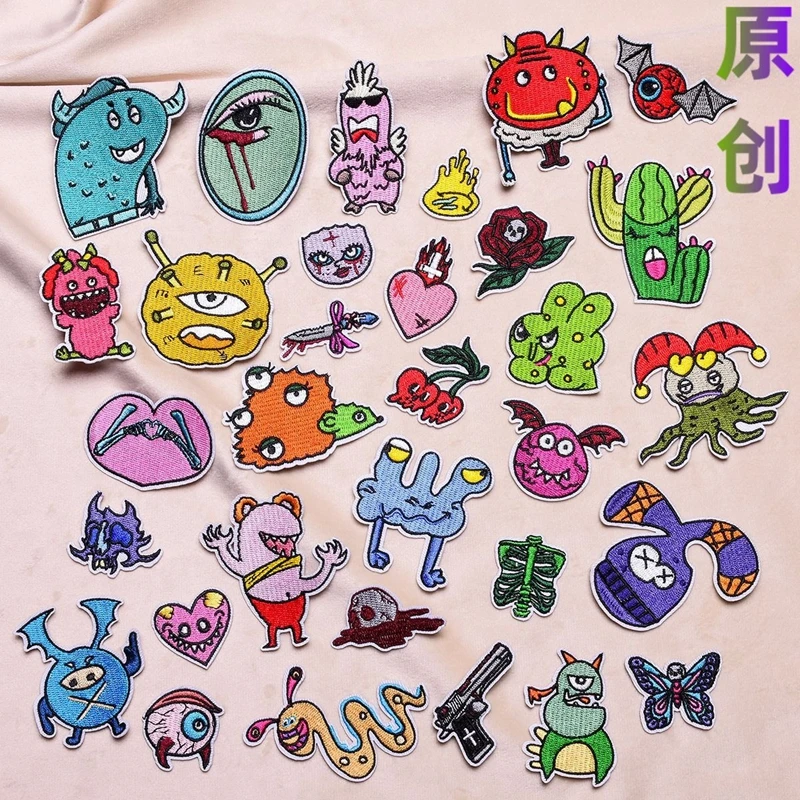 

New Product Iron on Patches Not To Punk Style Small Monster Embroidery Patch Stickers, Clothes, Shoes, Hats, Decorative Stickers